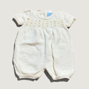 Vintage Will'Beth Ivory Knit Romper Gender Neutral Short Sleeve photos Newborn